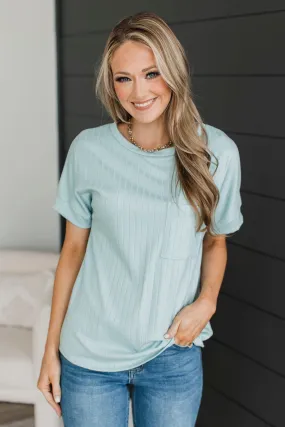 Make An Effort Ribbed Top- Mint Blue