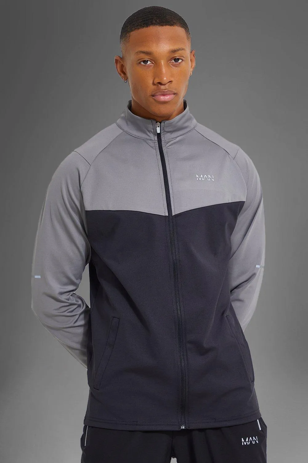 Man Active Gym Panel Detail Track Jacket | boohooMAN UK