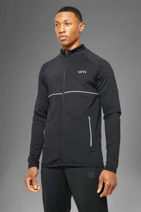 Man Active Gym Piping Detail Track Jacket | boohooMAN UK