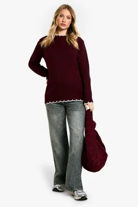 Maternity Knitted Contrast Stitch Sweater