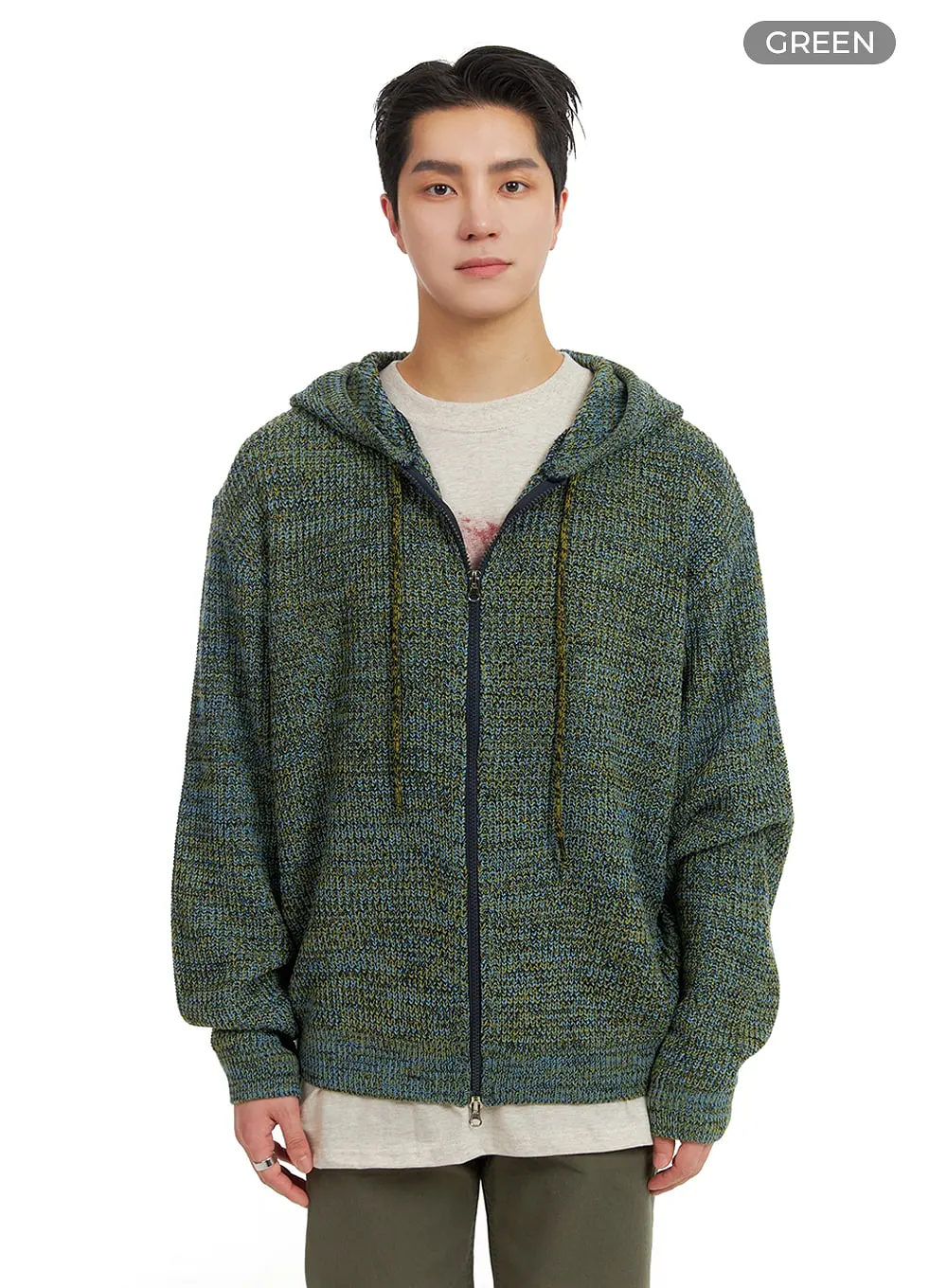 Men's Textured Knit Hoodie Jacket IA401