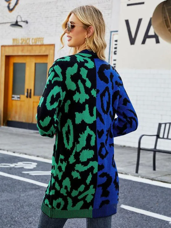 Mid-Length Leopard Knitted Cardigan Sweater