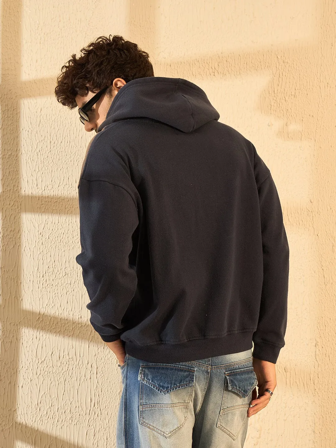 Navy Bleach Spray Oversized Zipped Hoodie