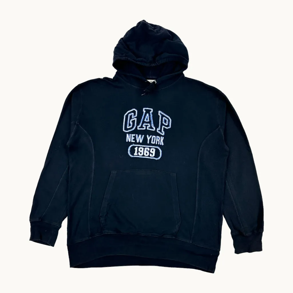 Navy Blue 90s GAP Spellout Hoodie Sweatshirt (M)