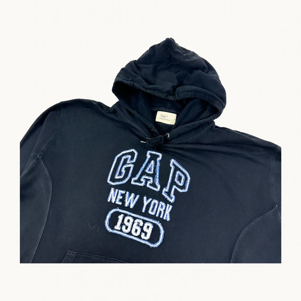 Navy Blue 90s GAP Spellout Hoodie Sweatshirt (M)