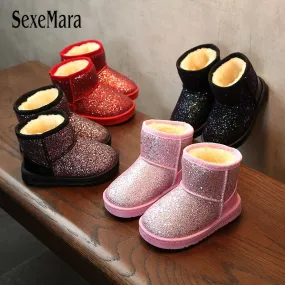 New Arrival 2017 Bling Winter Shoes for Girls Plush Toddler Boy Boots Kids Keeping Warm Baby Snow Boots Children Shoes A11101