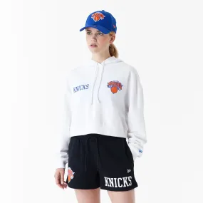 New York Knicks Womens NBA Team Logo White Crop Pullover Hoodie