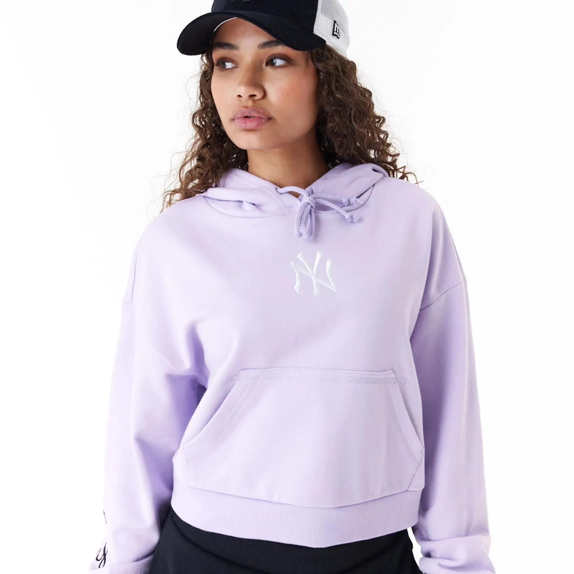 New York Yankees MLB Lifestyle Purple Womens Crop Pullover Hoodie