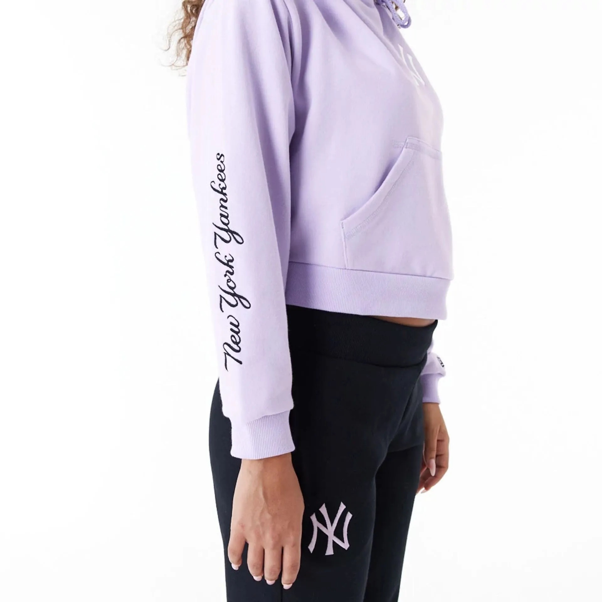 New York Yankees MLB Lifestyle Purple Womens Crop Pullover Hoodie