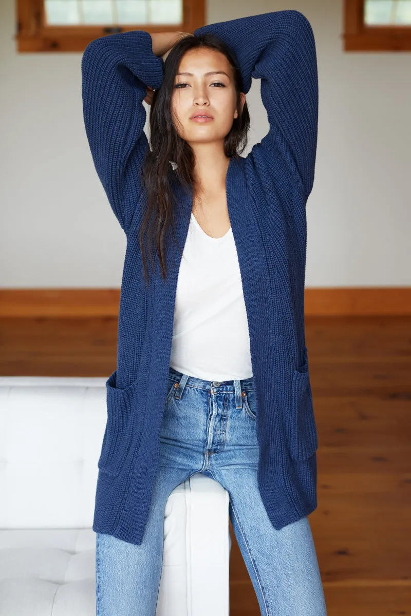 Organic Wrap Sweater Ribbed - Indigo