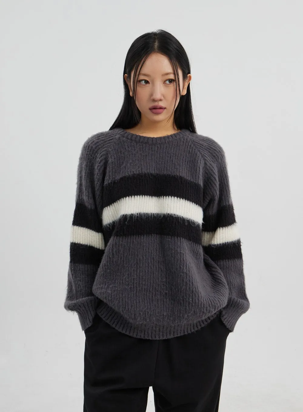 Oversized Crewneck Stripe Sweater CJ319