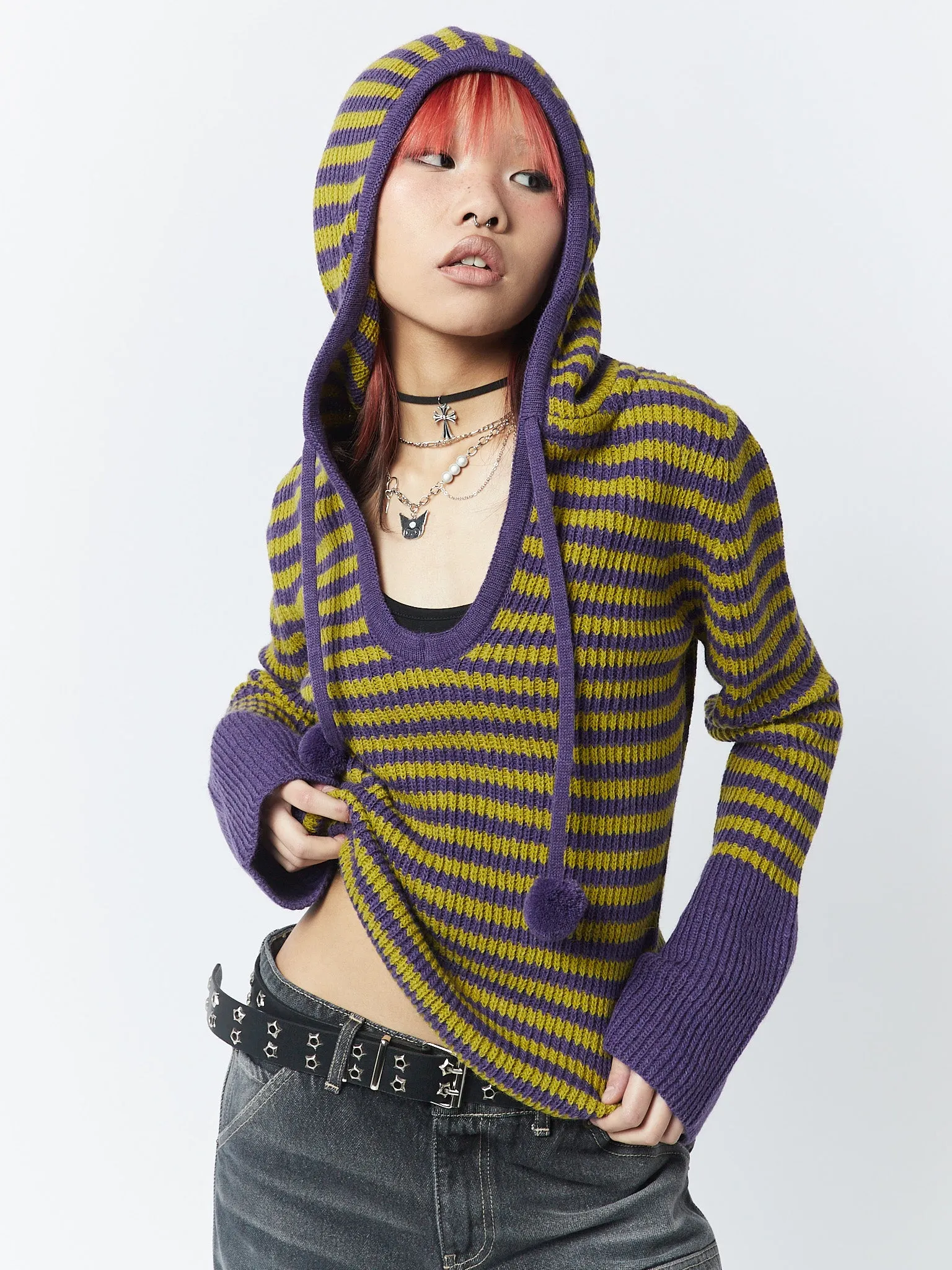 Paige Yellow & Purple Knitted Hoodie