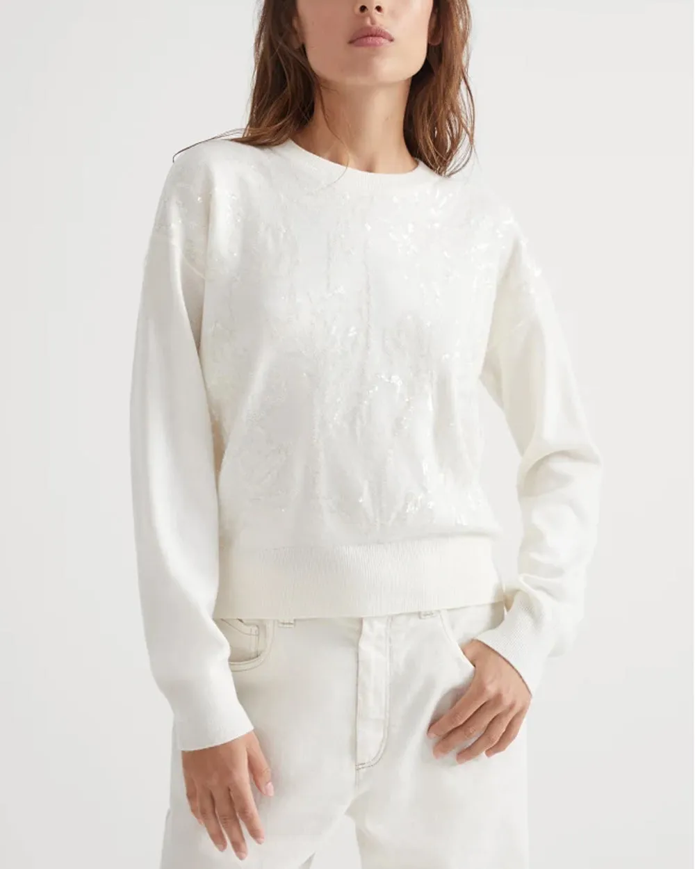 Panama Magnolia Embellished Crewneck Sweater