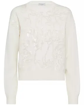 Panama Magnolia Embellished Crewneck Sweater