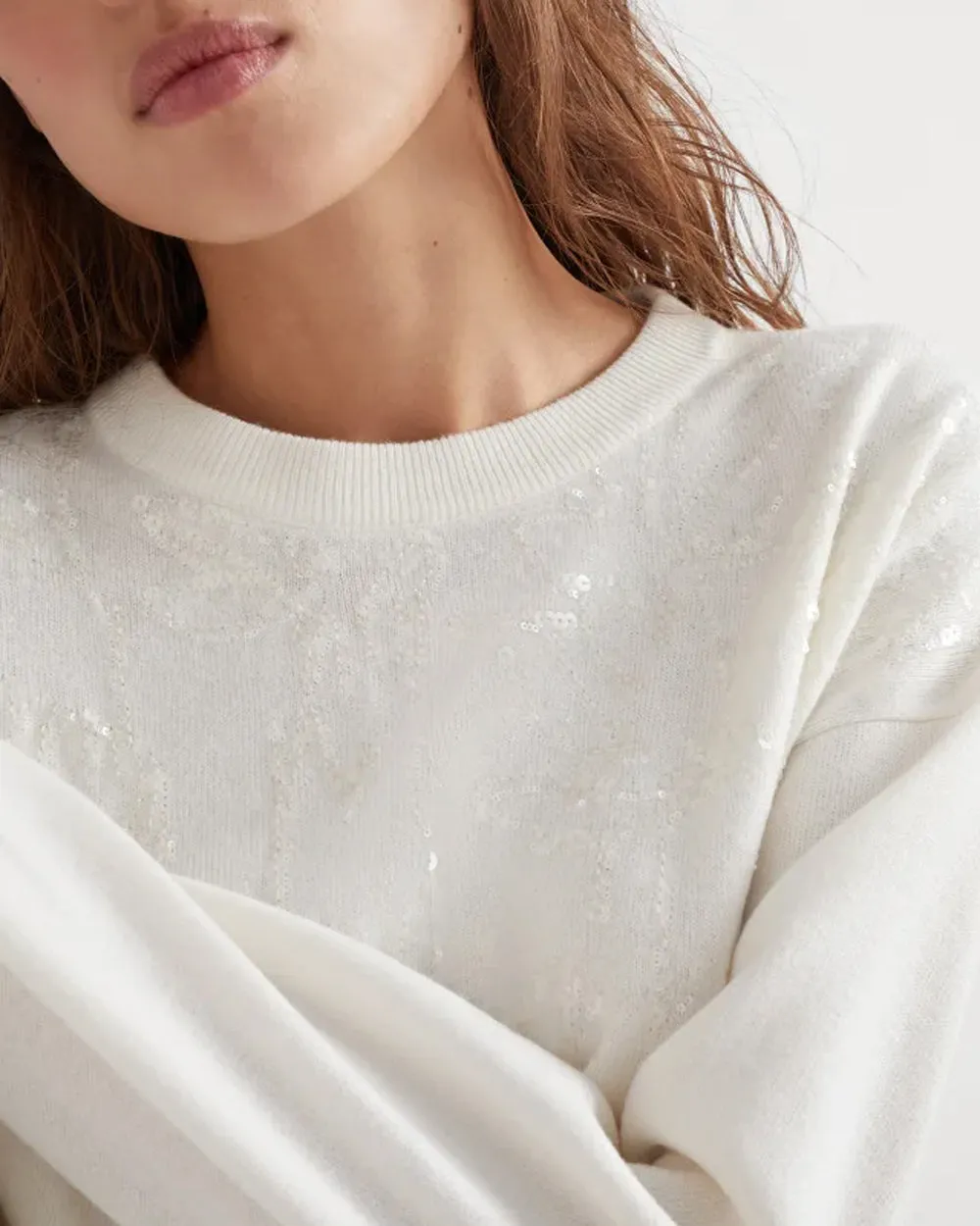 Panama Magnolia Embellished Crewneck Sweater