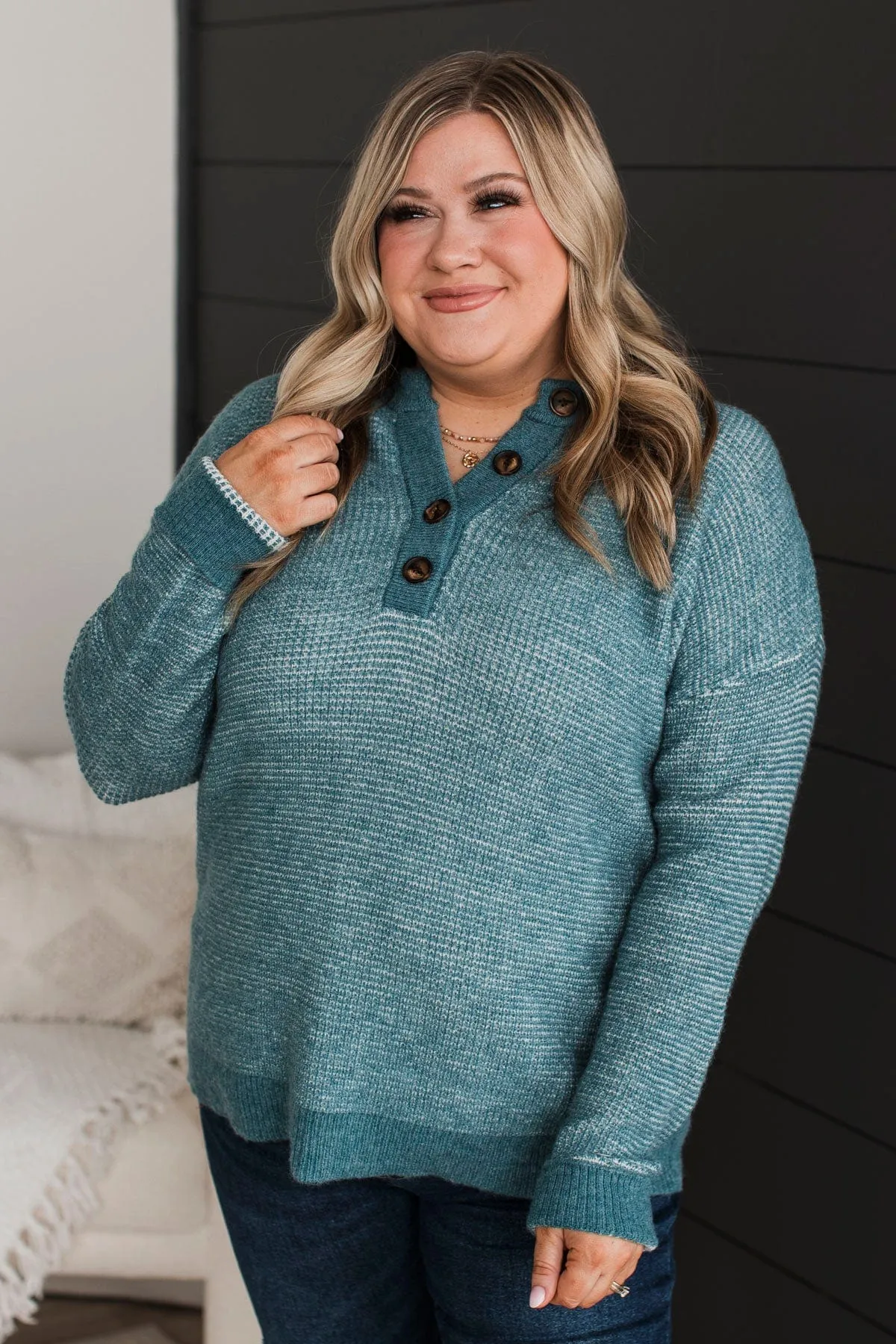 Perfectly Matched Knit Sweater- Teal