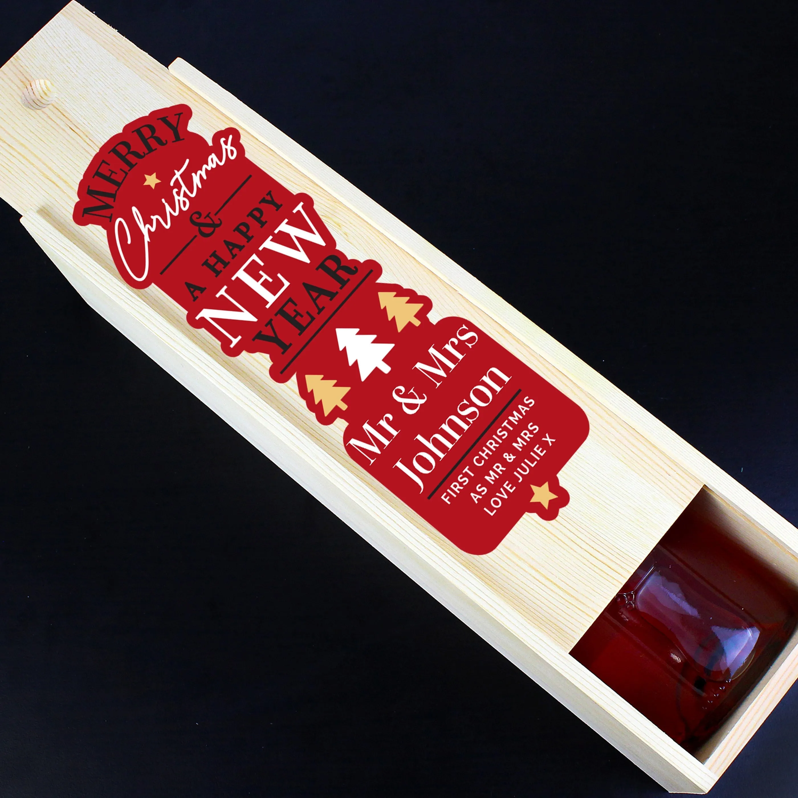 Personalised Merry Christmas & A Happy New Year Wooden Bottle Box