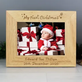 Personalised My First Christmas 7x5 Landscape Wooden Photo Frame