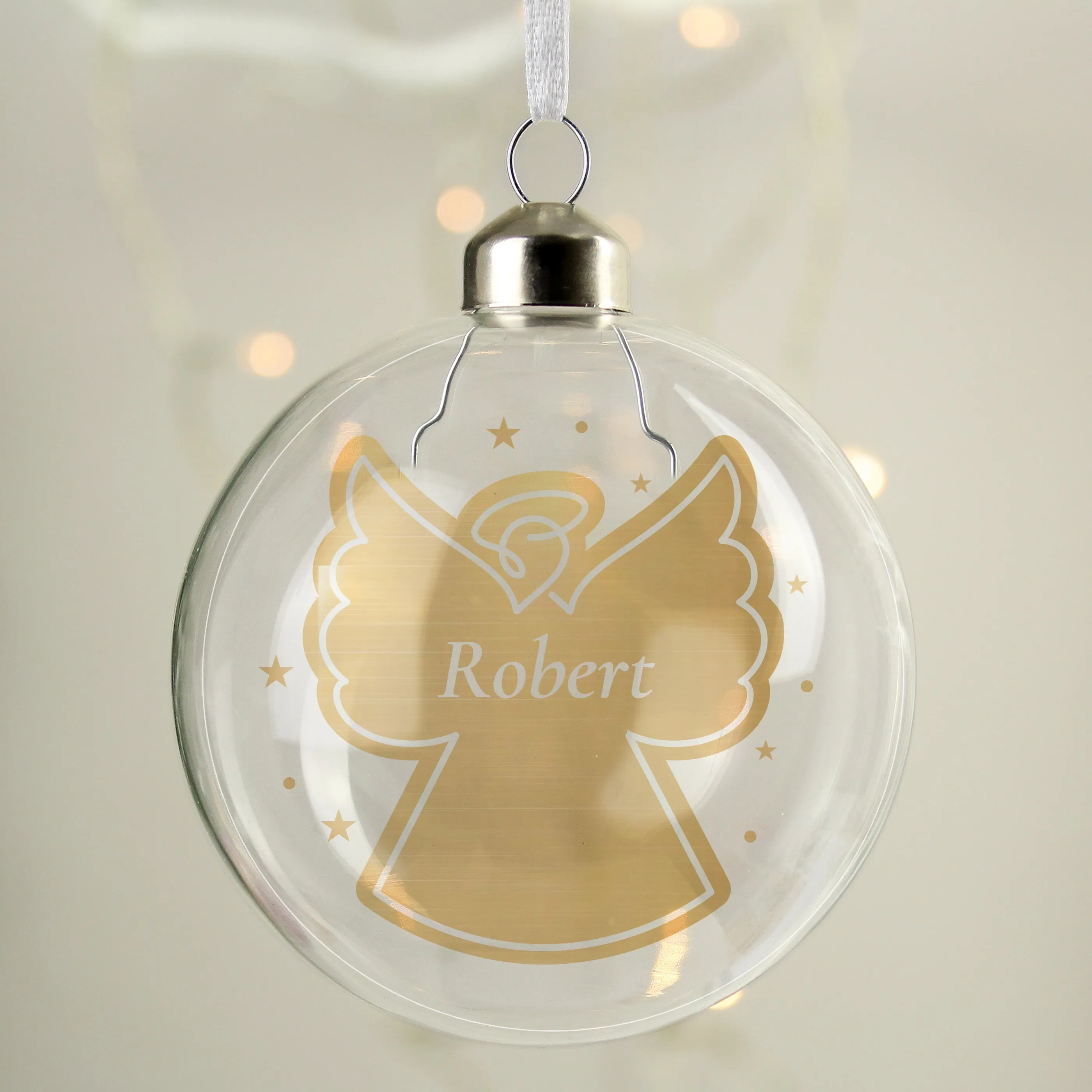 Personalised Name Gold Angel Christmas Tree Glass Bauble