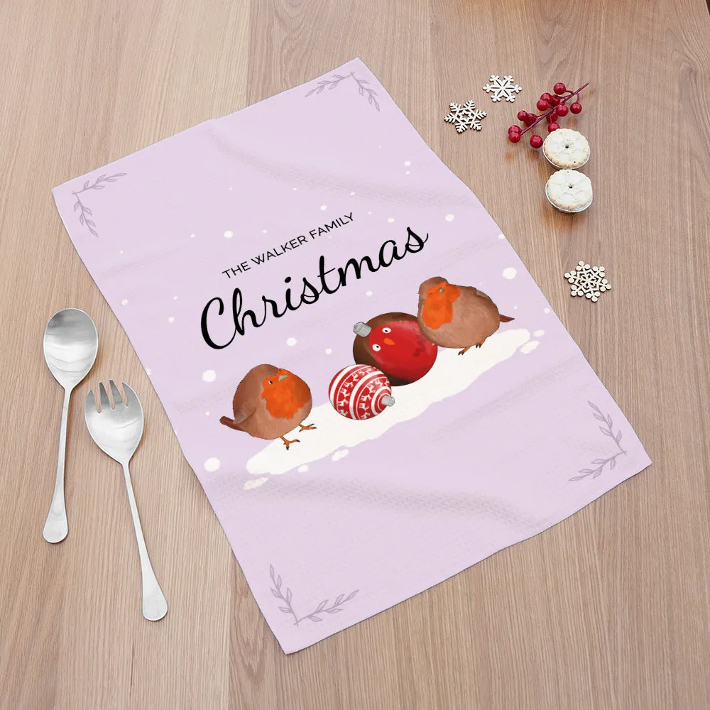 Personalised Robin Baubles Tea Towel