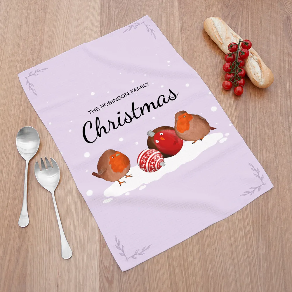 Personalised Robin Baubles Tea Towel