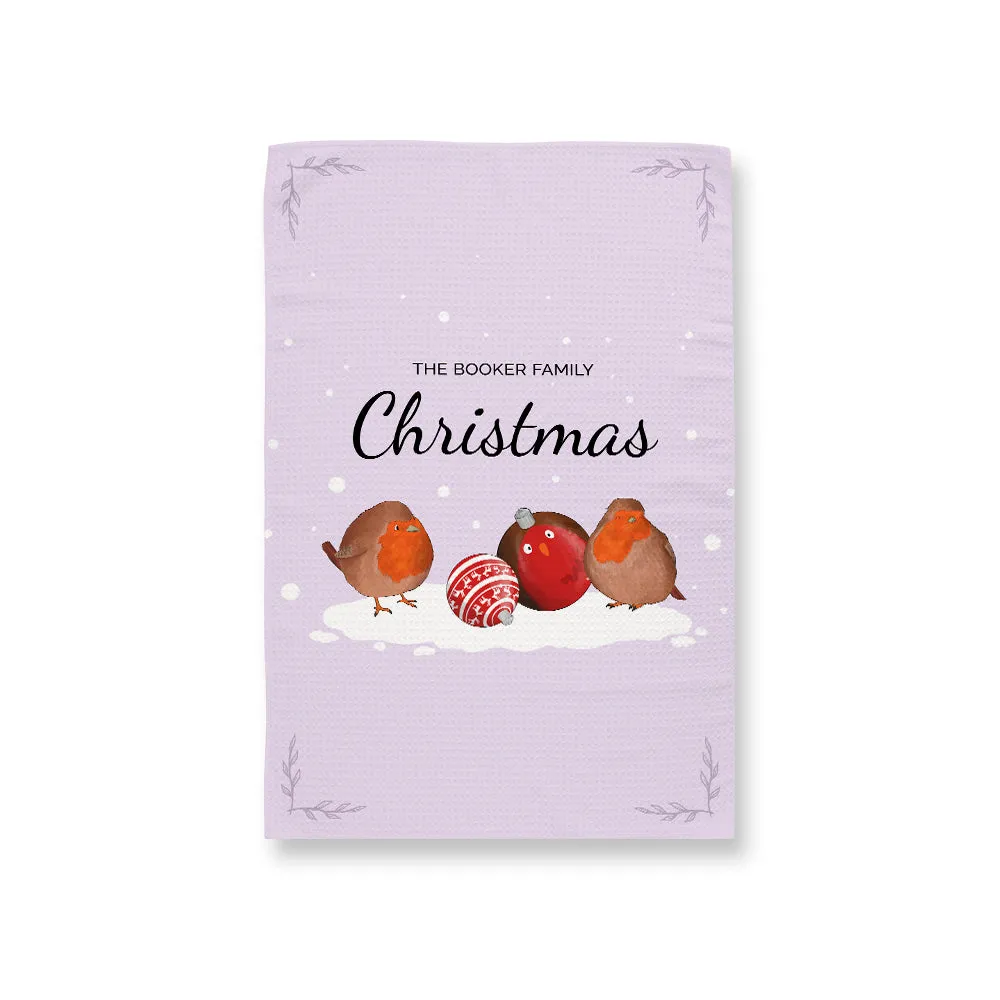 Personalised Robin Baubles Tea Towel