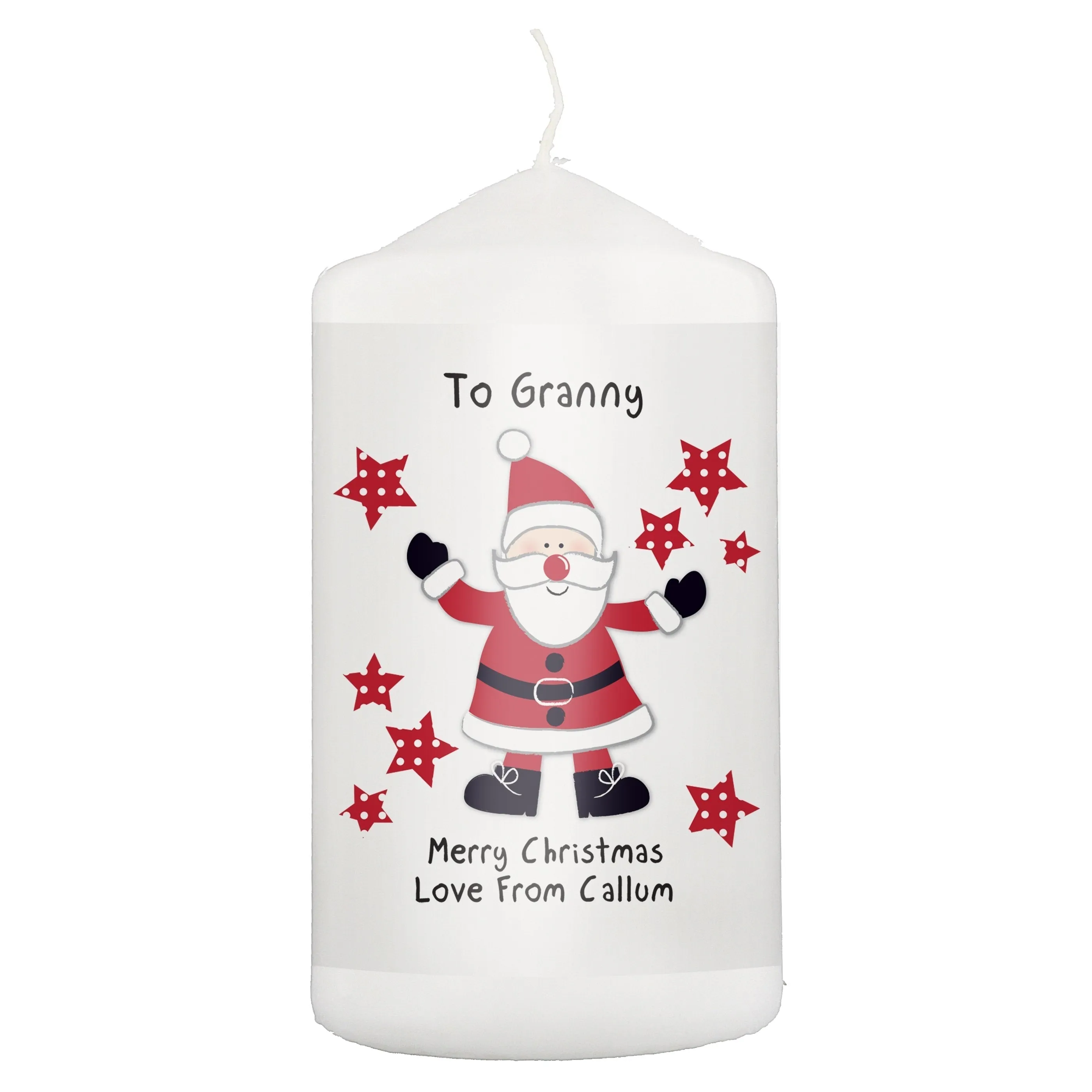 Personalised Spotty Santa Pillar Candle