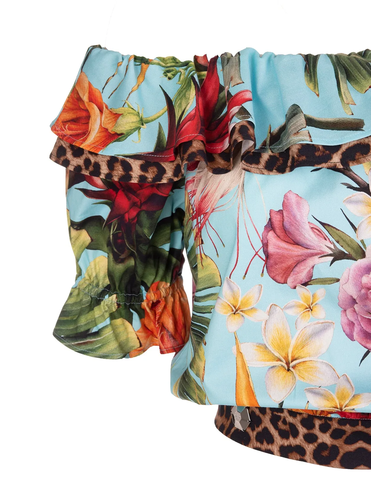 Philipp Plein Tropical-Print Off-Shoulder Top