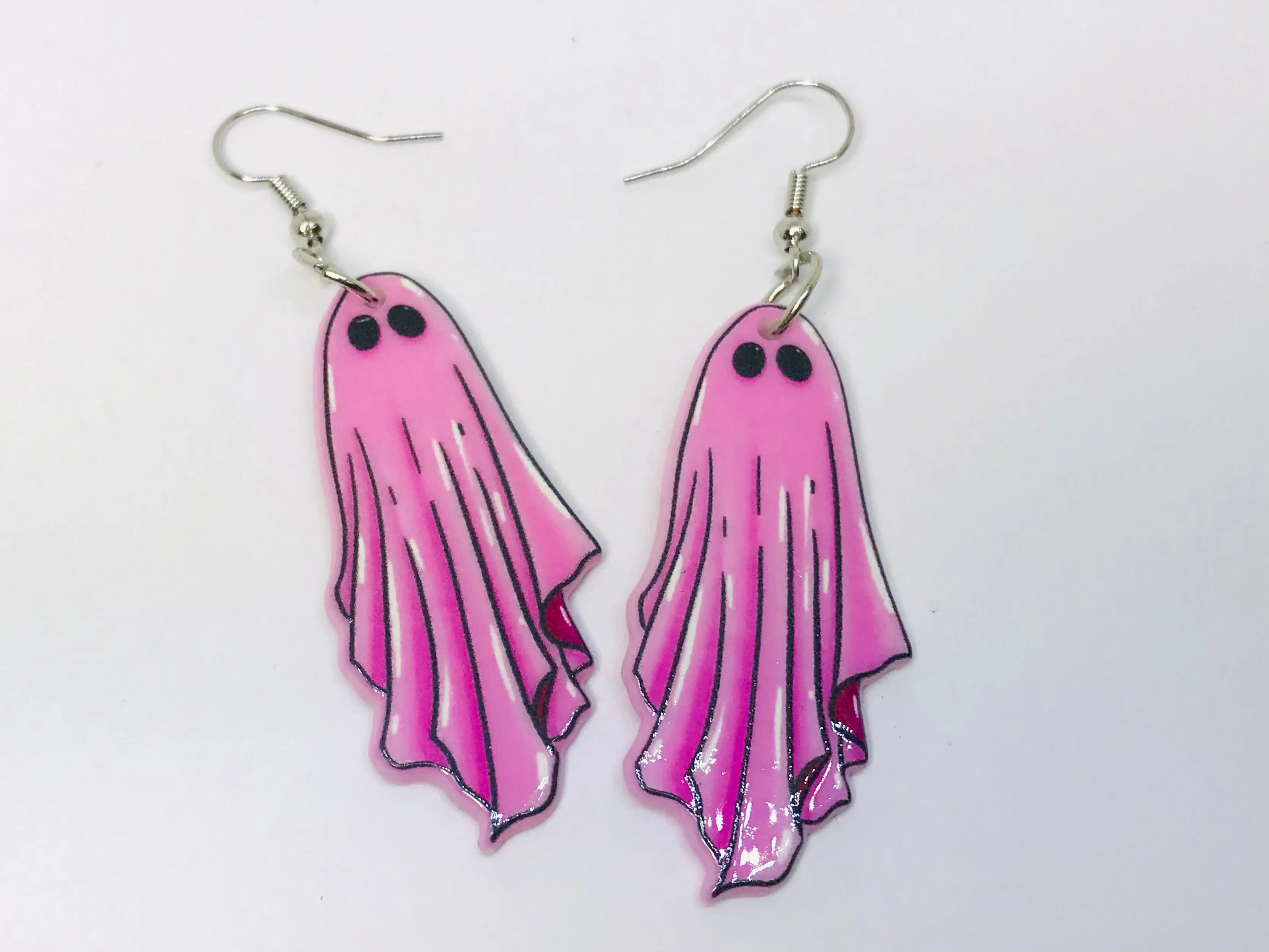 Pink Ghost Halloween Acrylic Earrings