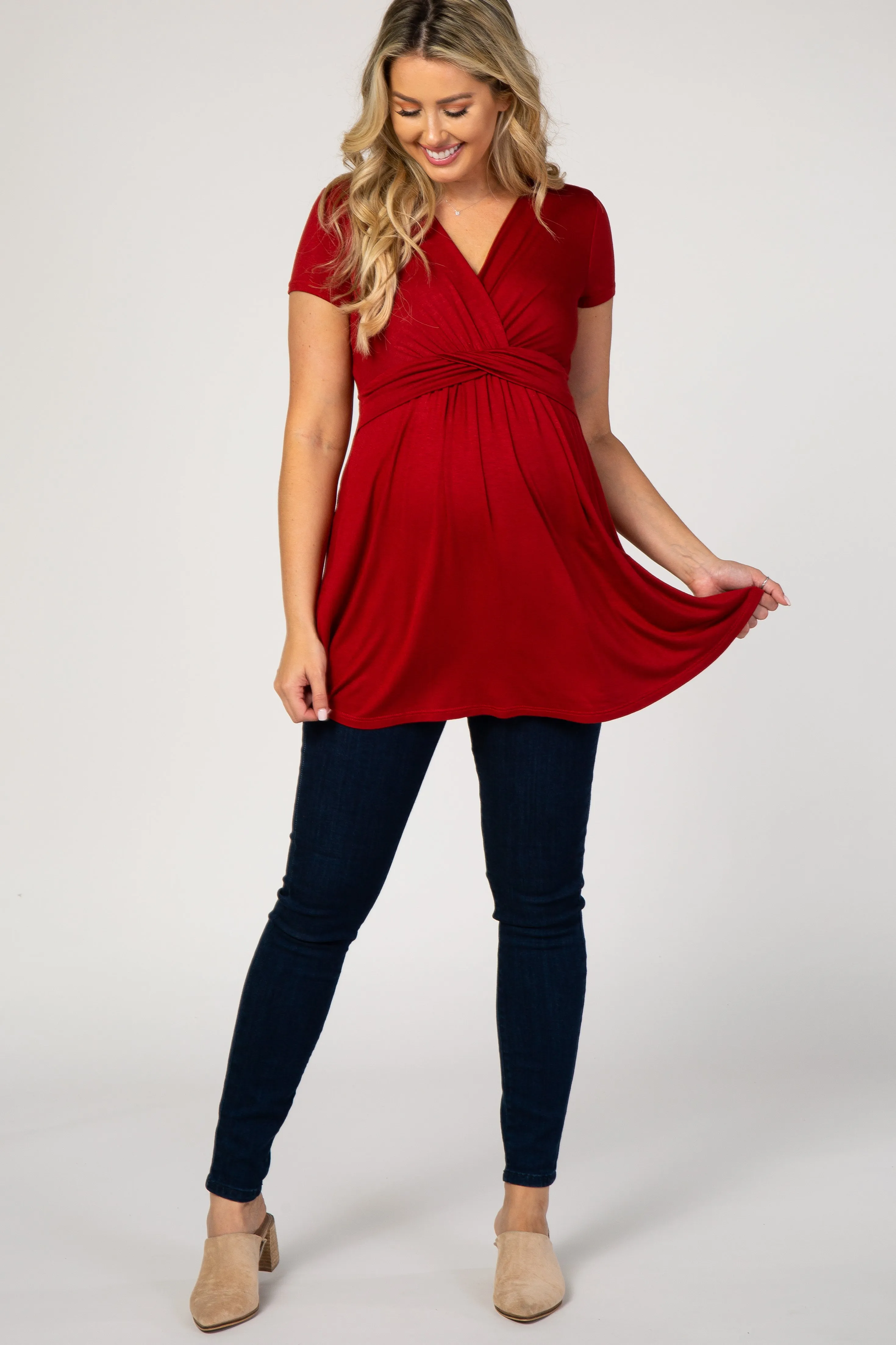 PinkBlush Rust Draped Front Maternity/Nursing Top