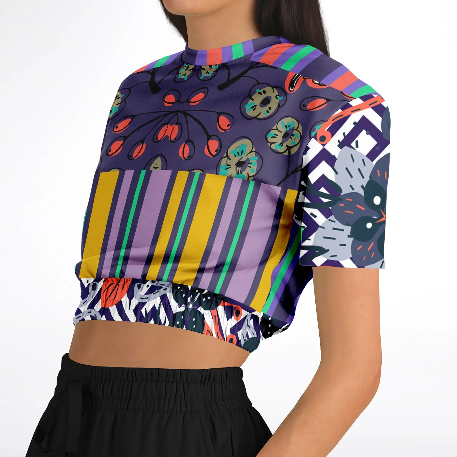 Purple Flurry Short Sleeve Cropped Eco-Poly Sweater