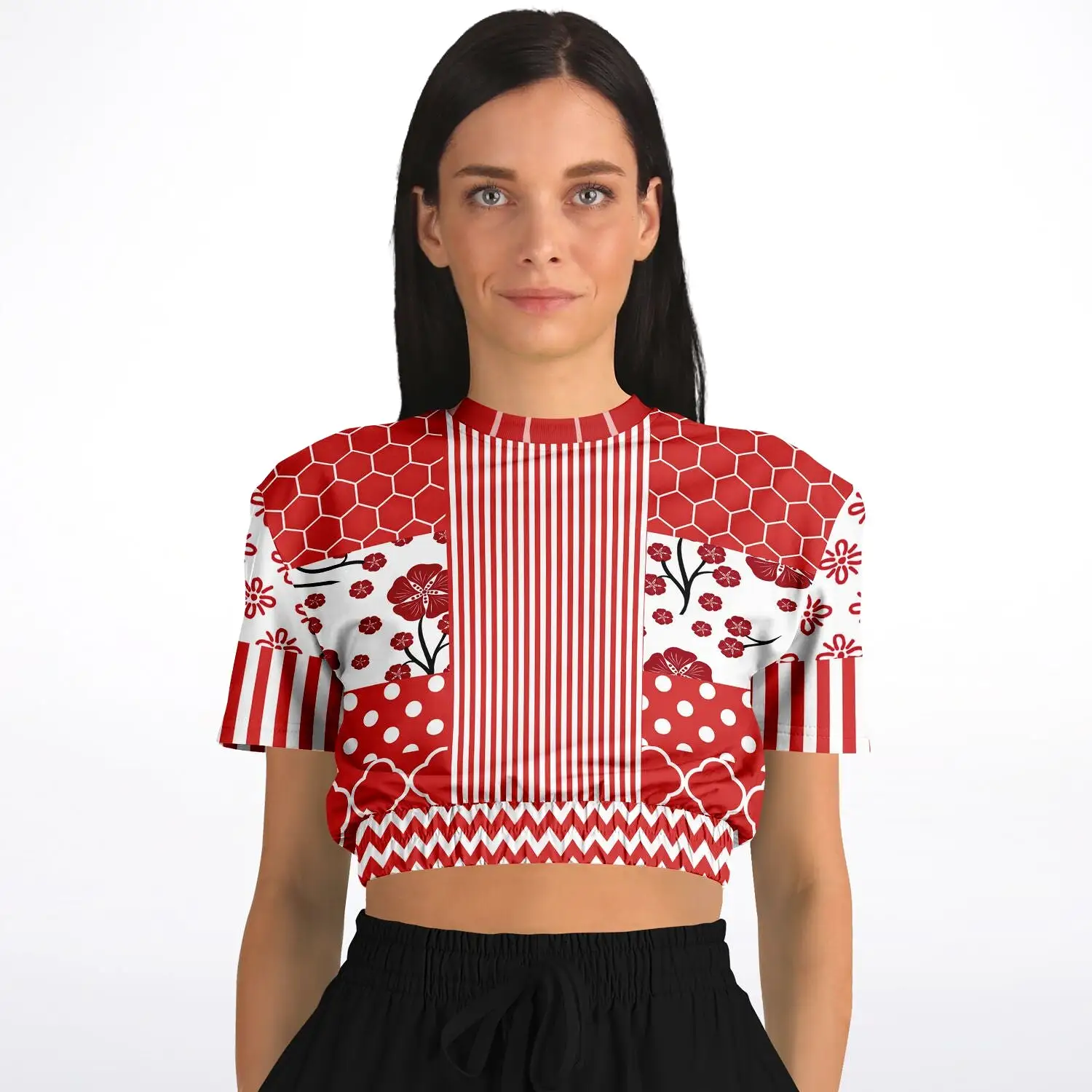 Red Crimson Short Sleeve Cropped Eco-Poly Sweater