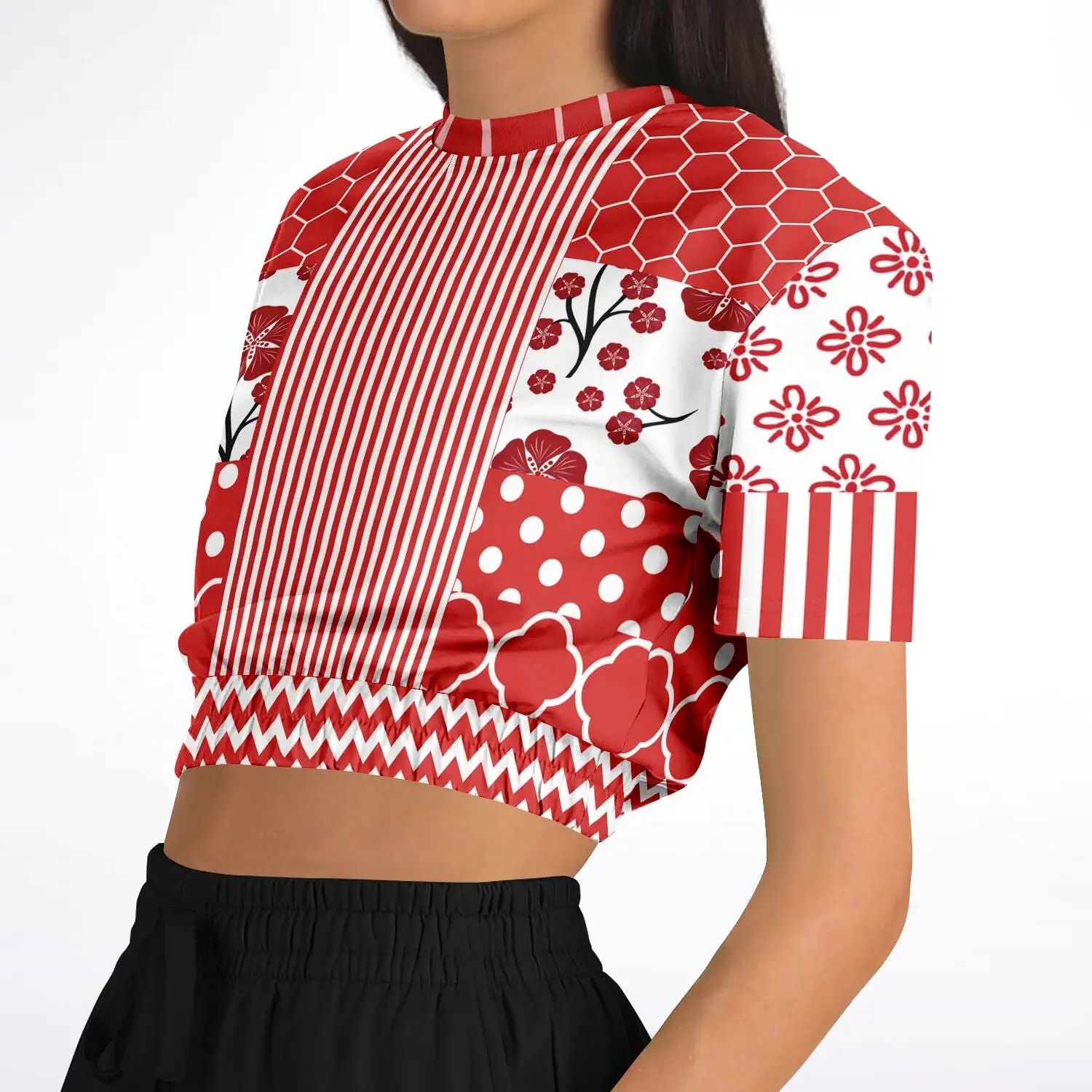 Red Crimson Short Sleeve Cropped Eco-Poly Sweater