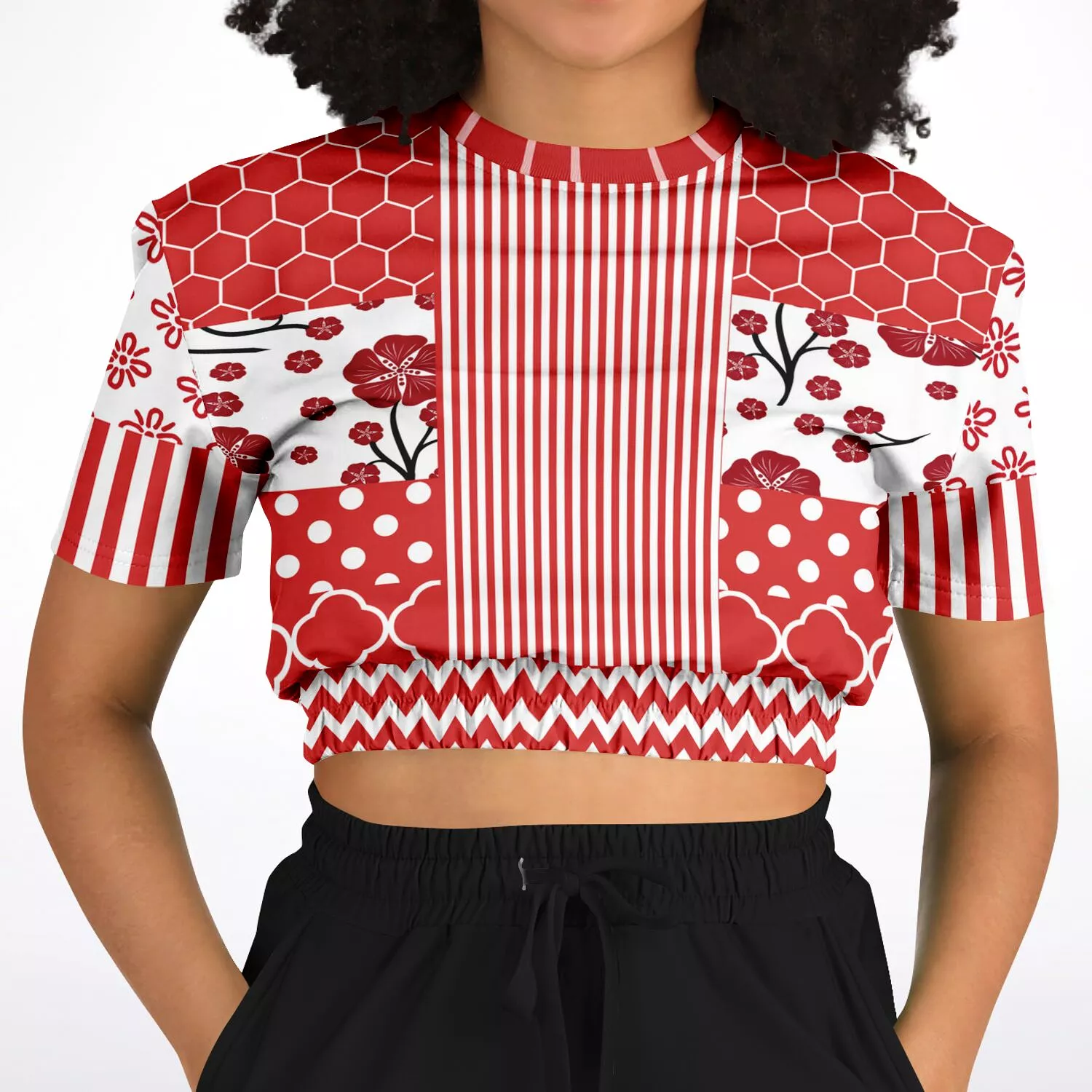 Red Crimson Short Sleeve Cropped Eco-Poly Sweater