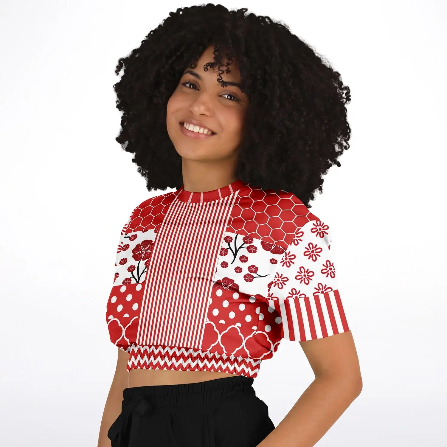 Red Crimson Short Sleeve Cropped Eco-Poly Sweater