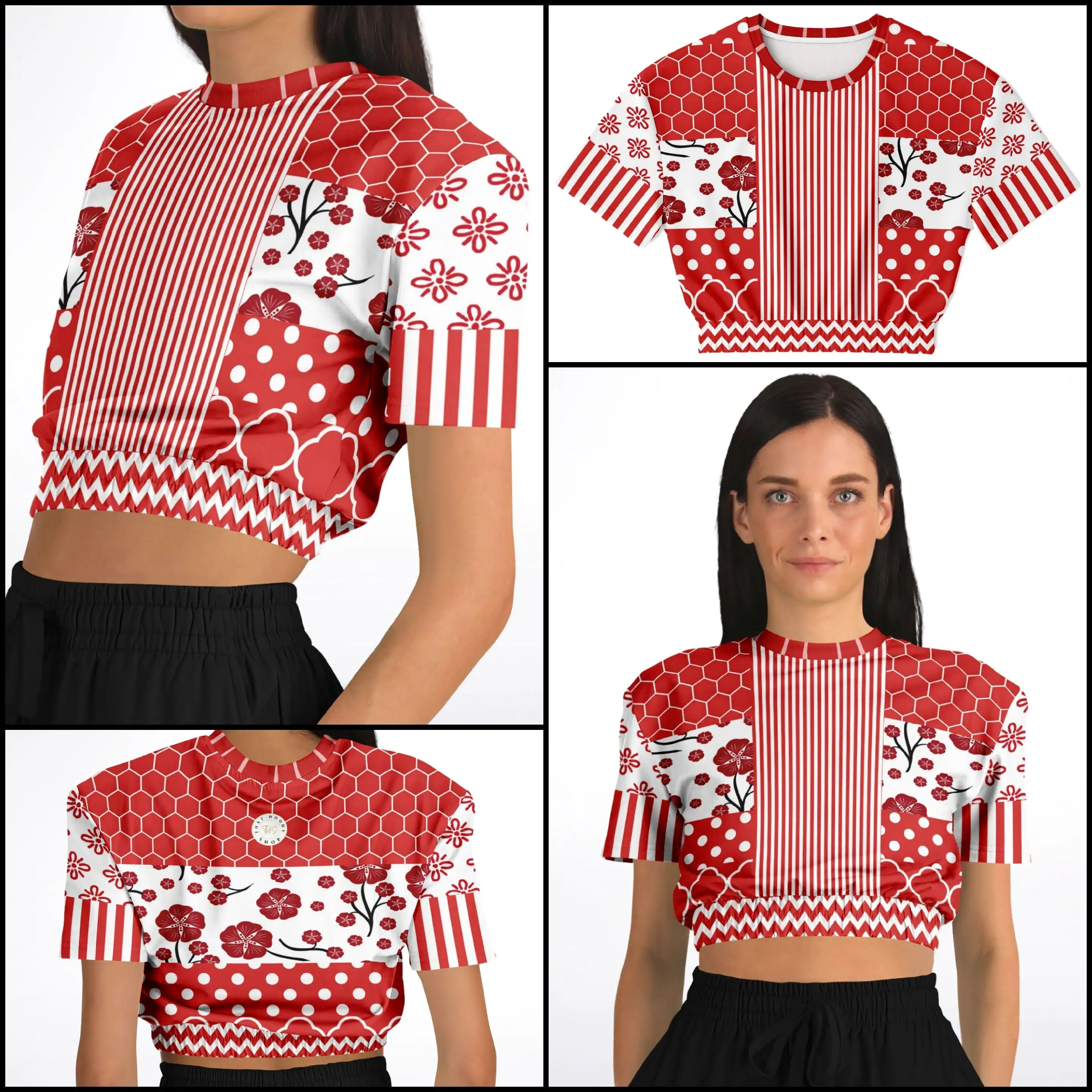 Red Crimson Short Sleeve Cropped Eco-Poly Sweater