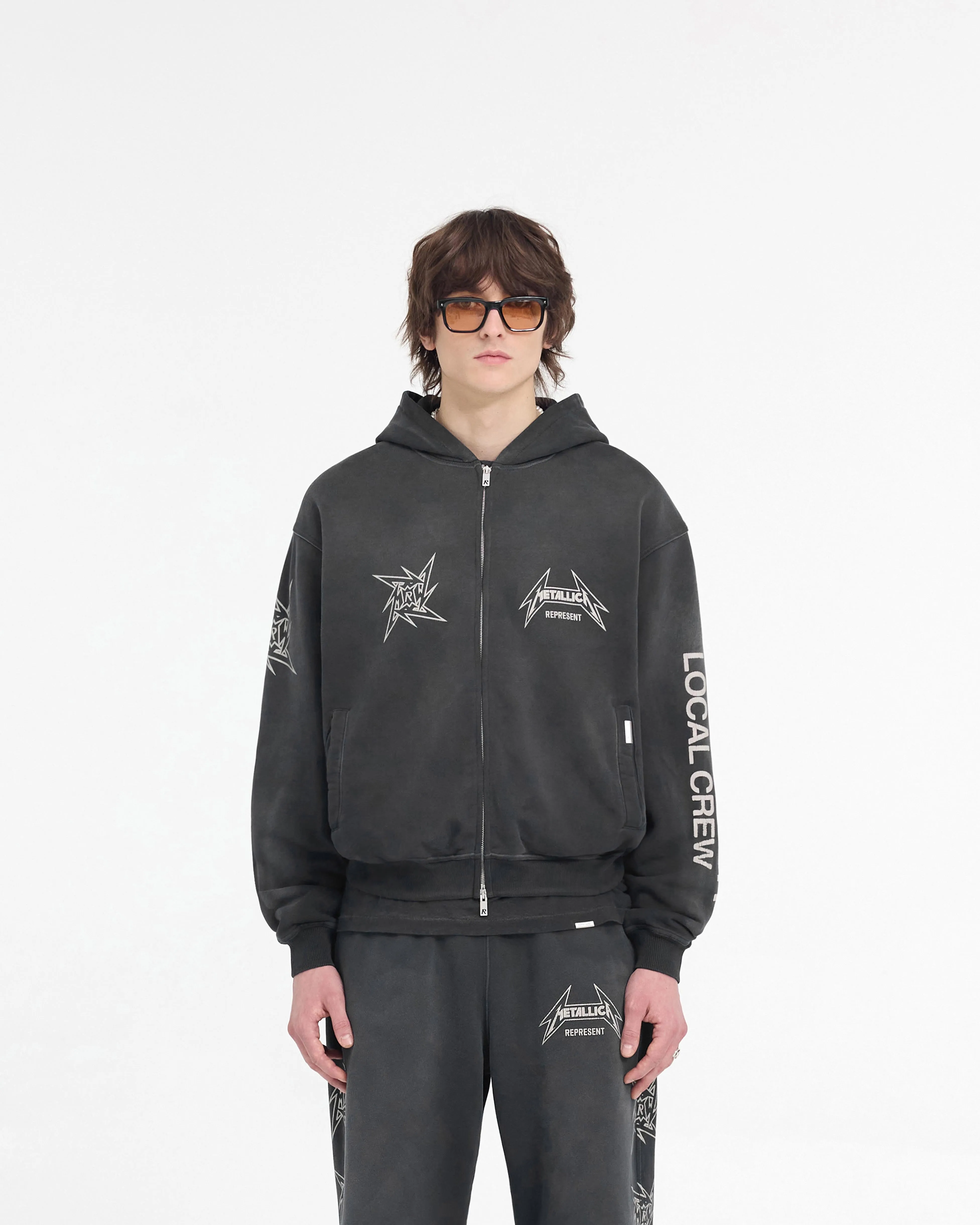 Represent X Metallica‚Ñ¢Ô∏è Local Crew Zip Hoodie - Stained Black