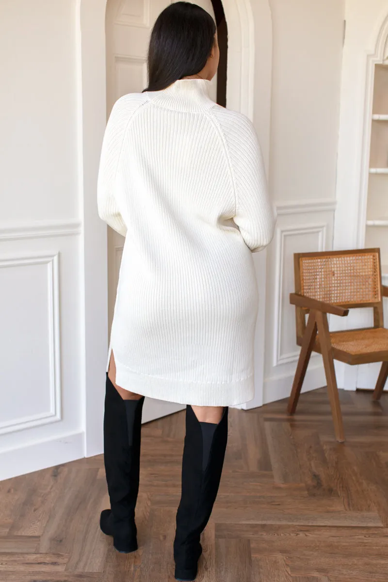 Rib Knit Sweater Dress - Ivory Organic