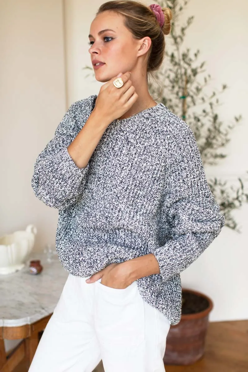 Ryan Heavy Sweater - Marled Ivory + Navy Organic