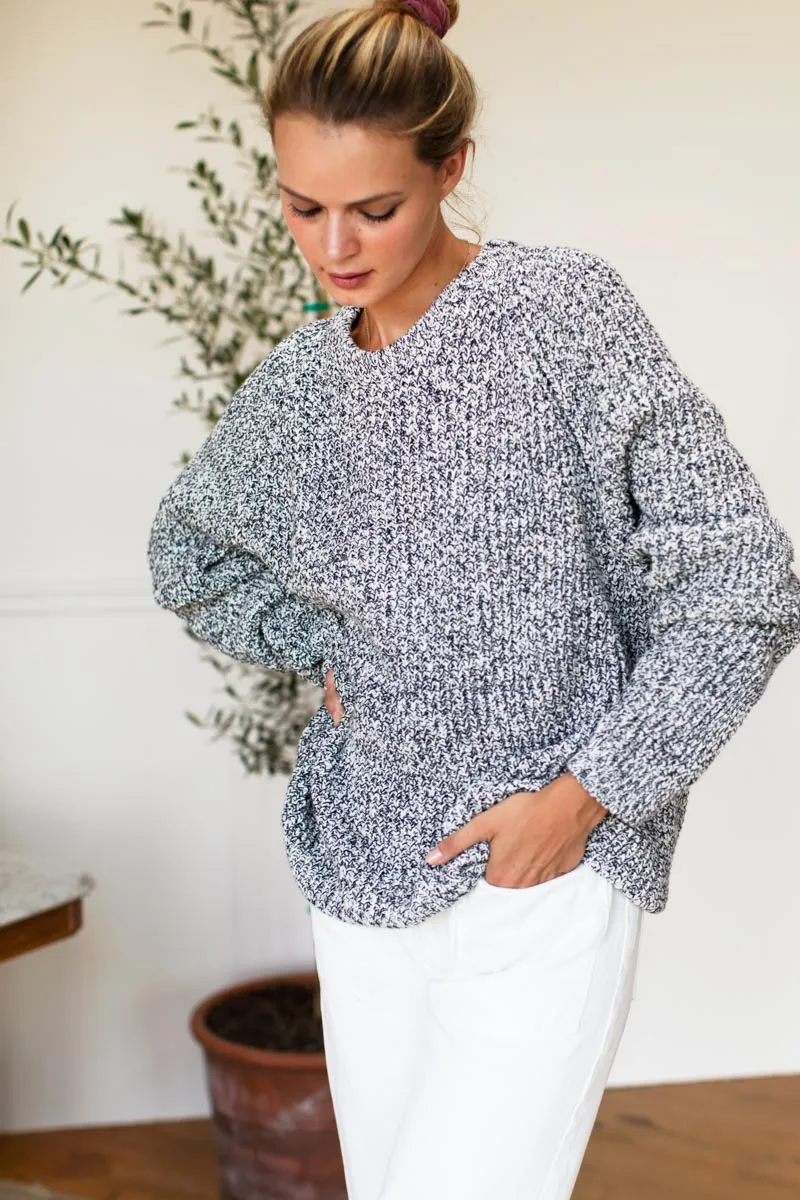 Ryan Heavy Sweater - Marled Ivory + Navy Organic