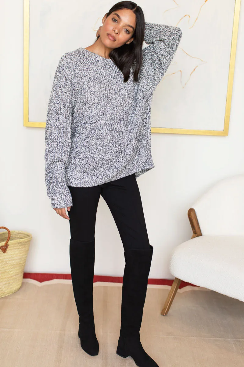 Ryan Heavy Sweater - Marled Ivory + Navy Organic