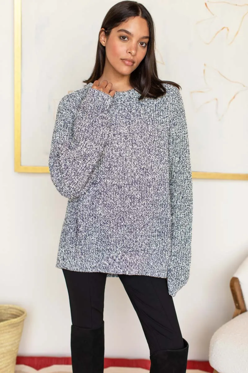 Ryan Heavy Sweater - Marled Ivory + Navy Organic