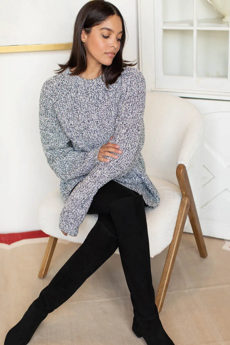 Ryan Heavy Sweater - Marled Ivory + Navy Organic