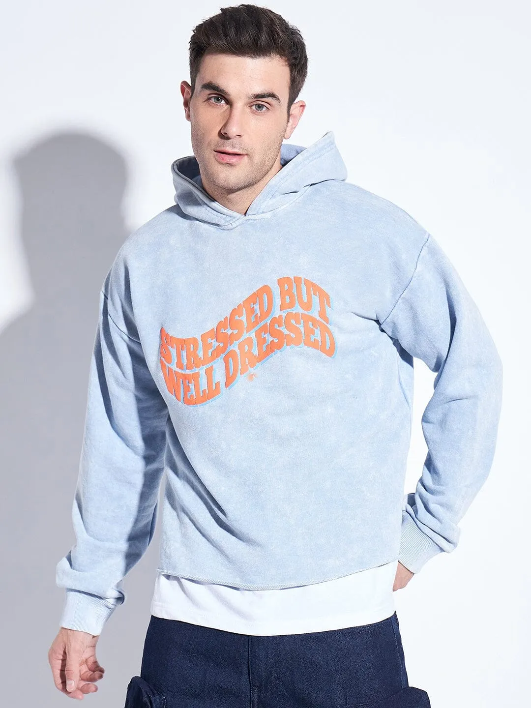 Sky Pigment Washed Graphic Cropped Hoodie