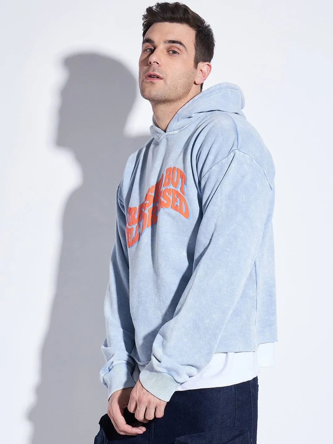 Sky Pigment Washed Graphic Cropped Hoodie