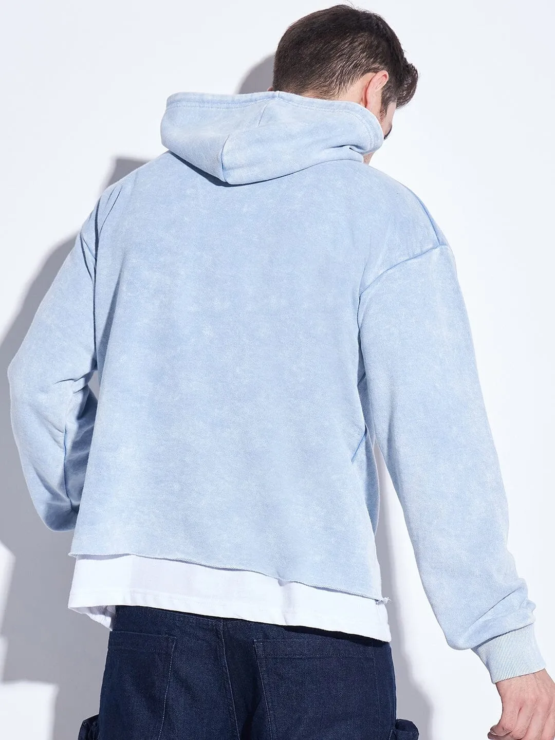 Sky Pigment Washed Graphic Cropped Hoodie