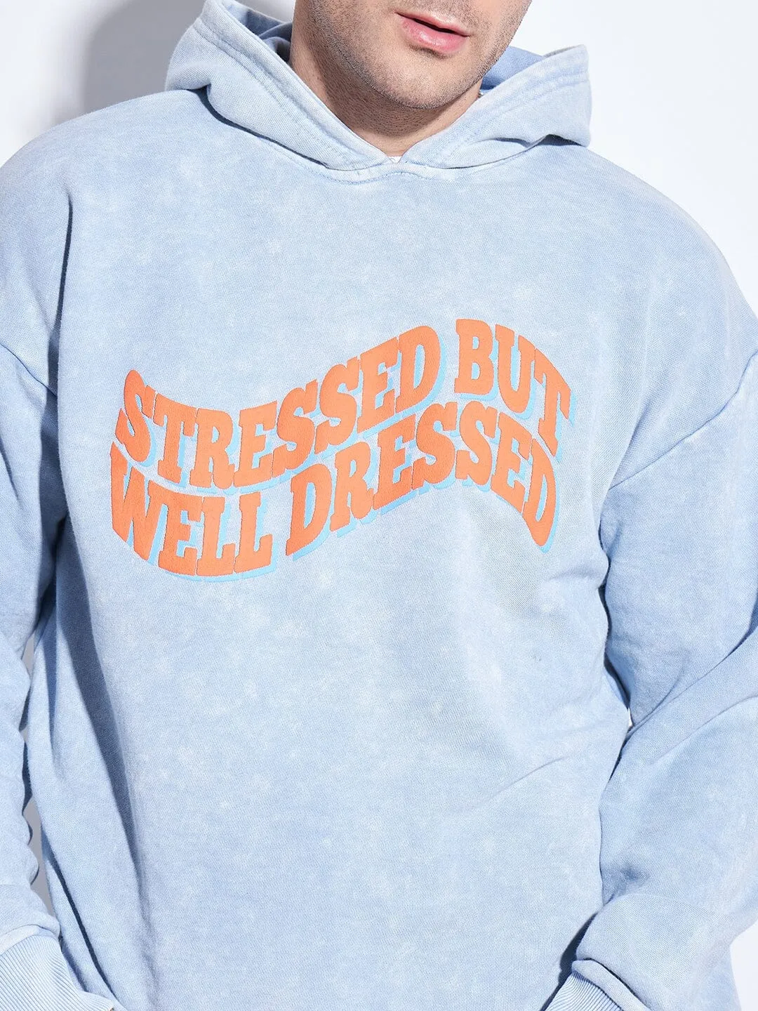 Sky Pigment Washed Graphic Cropped Hoodie