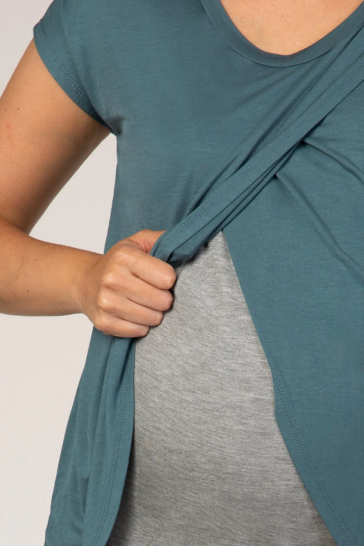 Slate Blue Layered Wrap Front Maternity/Nursing Top