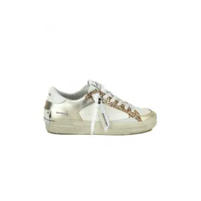 SNEAKERS DONNA PELLE DETTAGLI LAMINATO E GLITTER, BIANCO