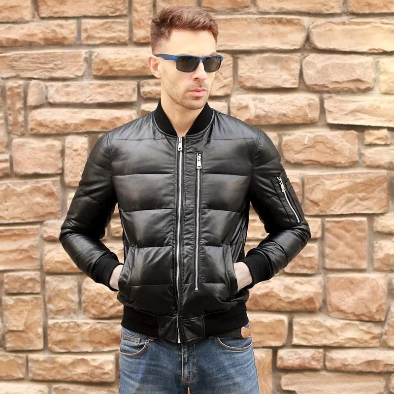 Soft Sheepskin Genuine Leather Jacket with 90% White Duck Down Coat